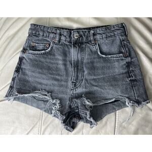 Zara High Waisted Black Denim Jean Shorts Size 4 Raw Hem Cut Off Women’s